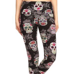 Yoga Style Skull Printed Knit Legging With High Waist